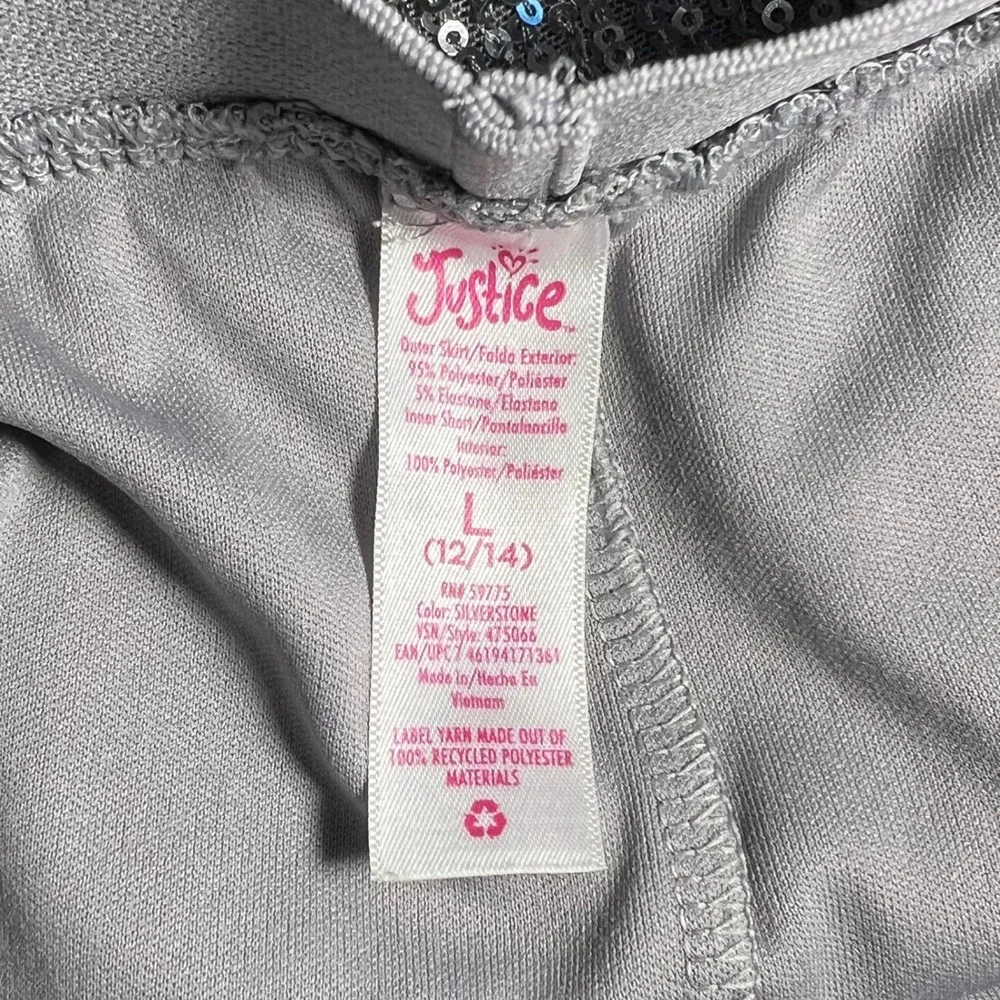 Justice Girls Sequins Skirt Skort Silver Sparkle Elastic Waist Kids Size L 12/14